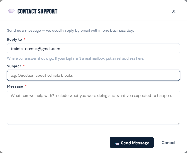 Contact Support modal