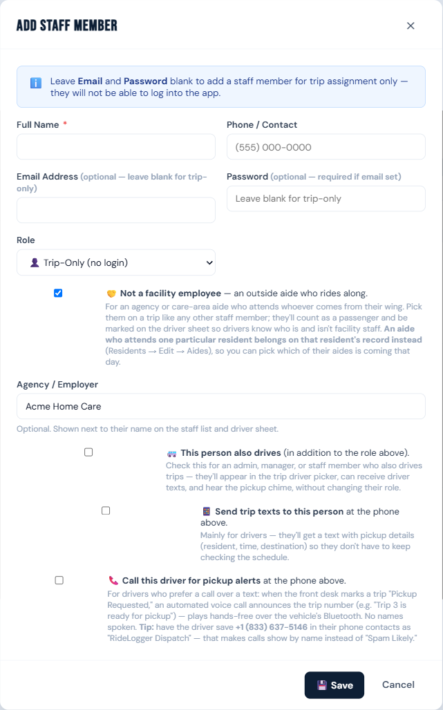 Add Staff Member modal with